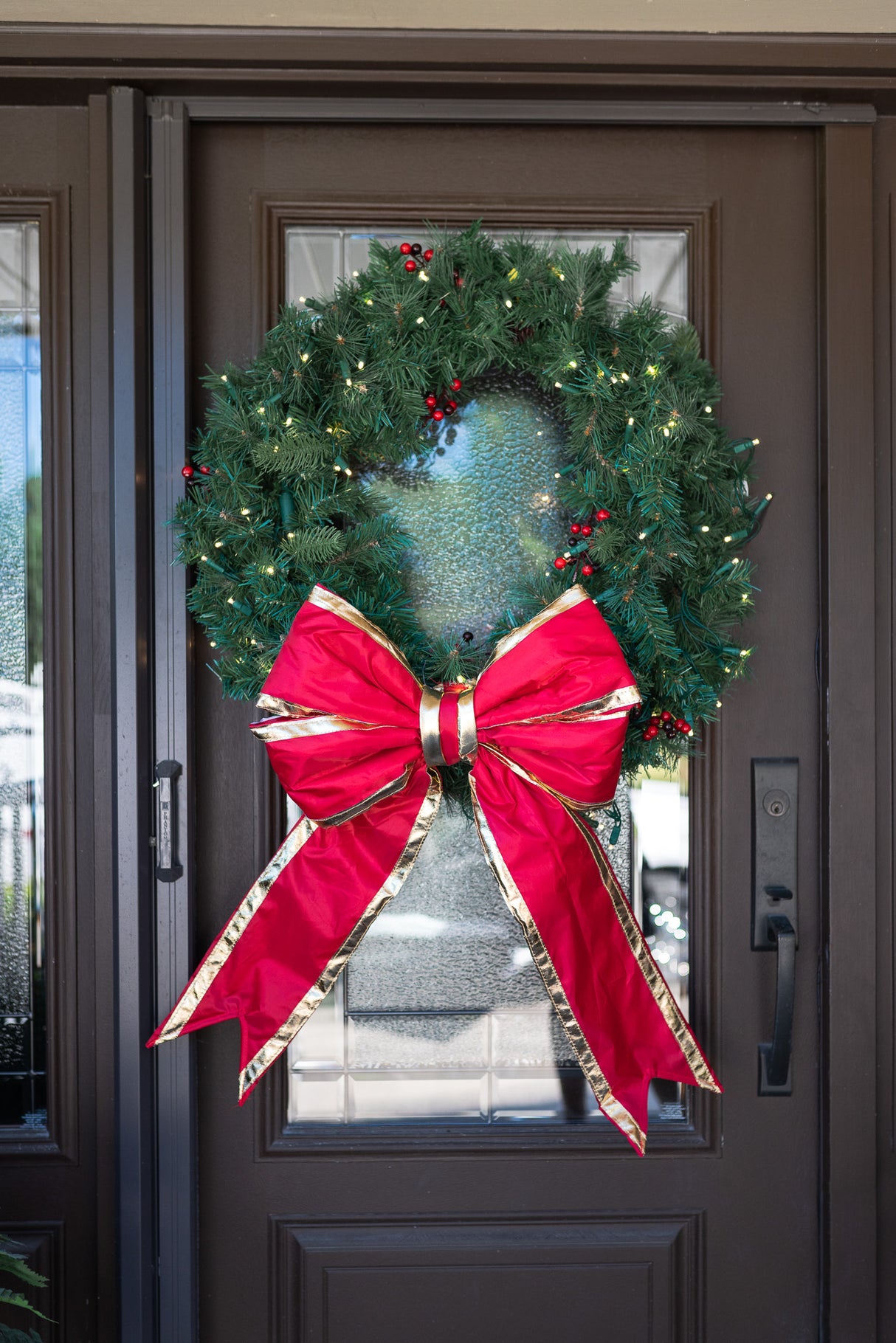 Nylon Red Bow with Gold Trim