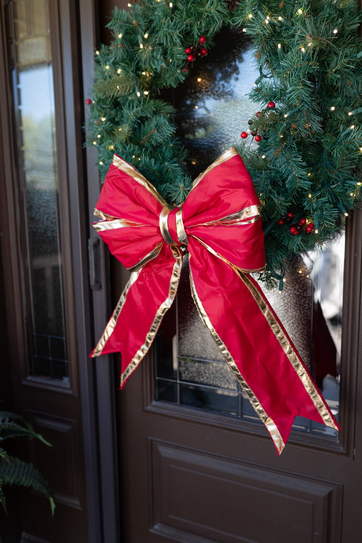 Nylon Red Bow with Gold Trim