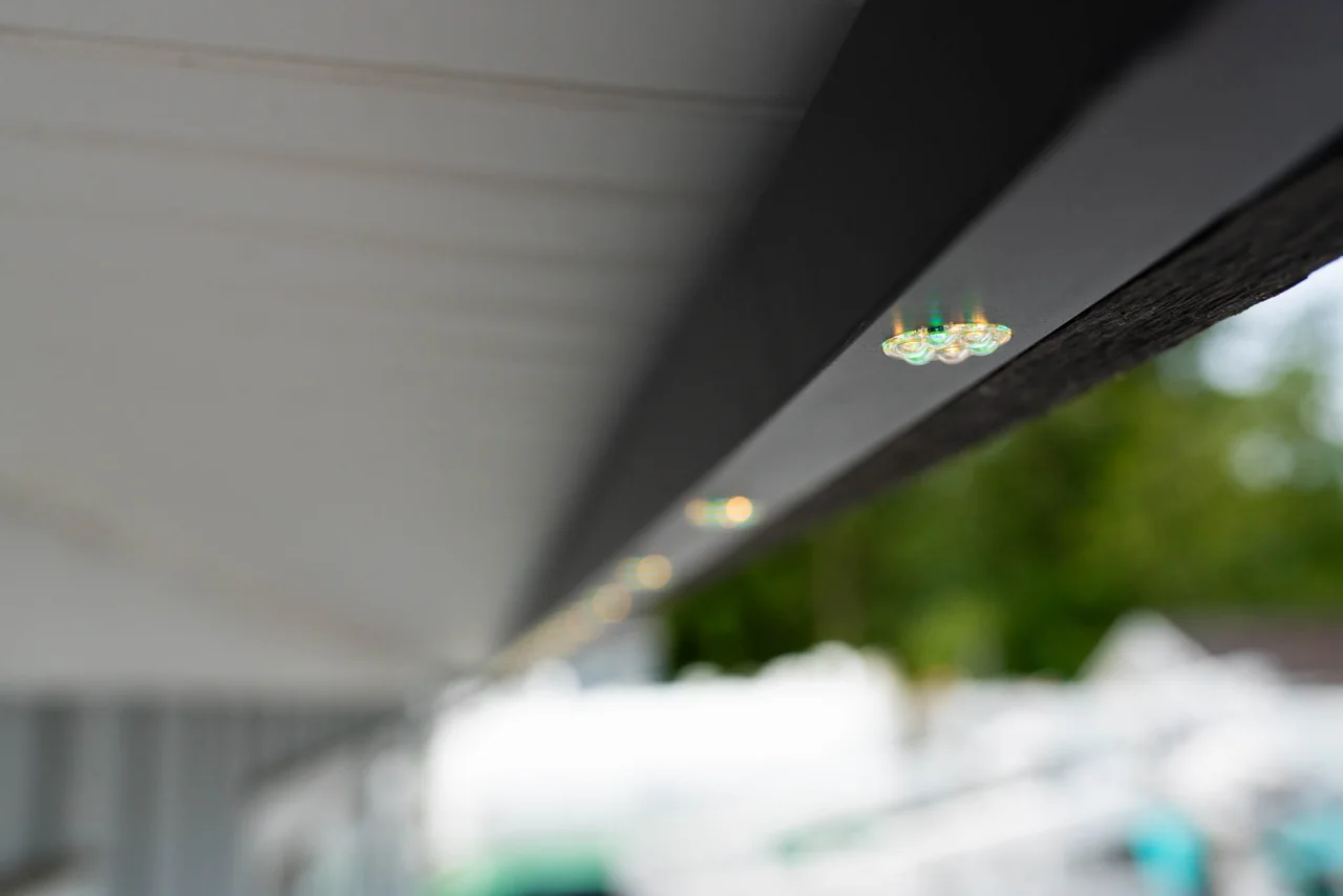 Close view of light modules under the roof edge