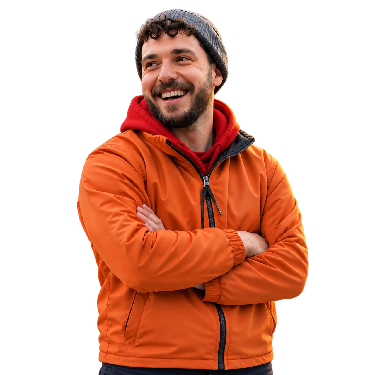 Lighting installer standing in front of a lit home at dusk