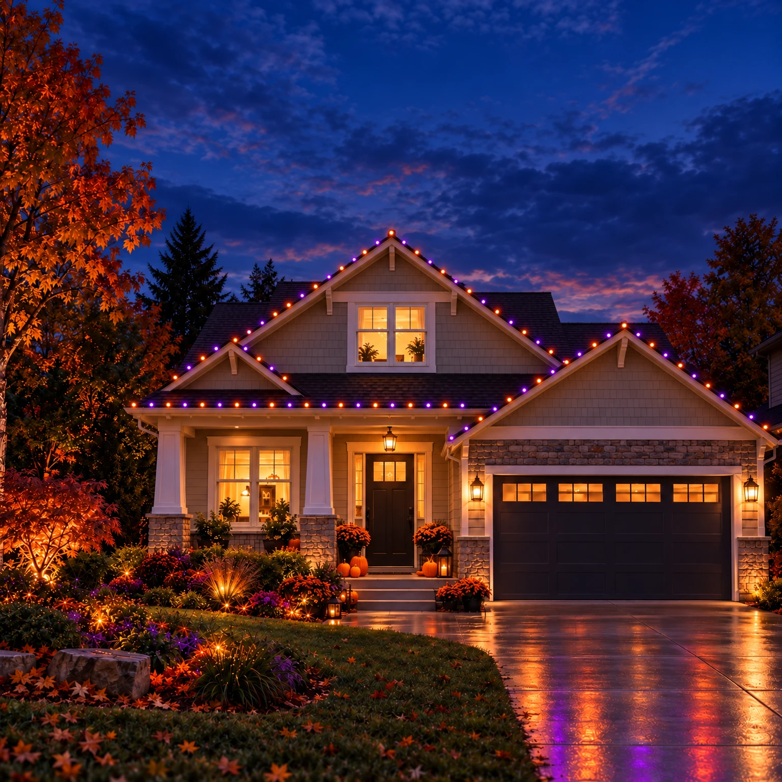Halloween Roofline Bundle orange and purple lighting